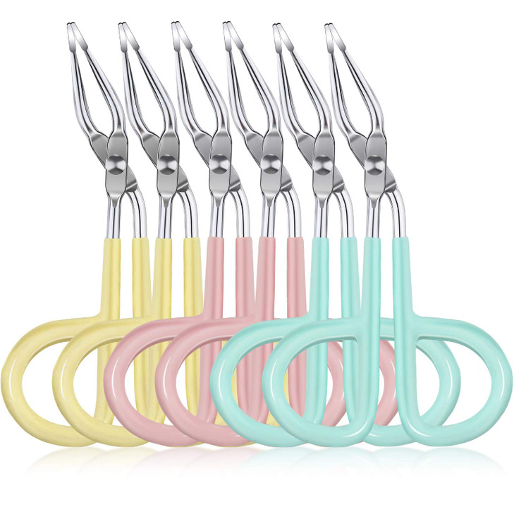 Maitys 6 Pcs Stainless Steel Eyebrow Scissors Tweezers Handle Shaped Tweezers Clip Flat Straight Tip Brow Hair Plucker R