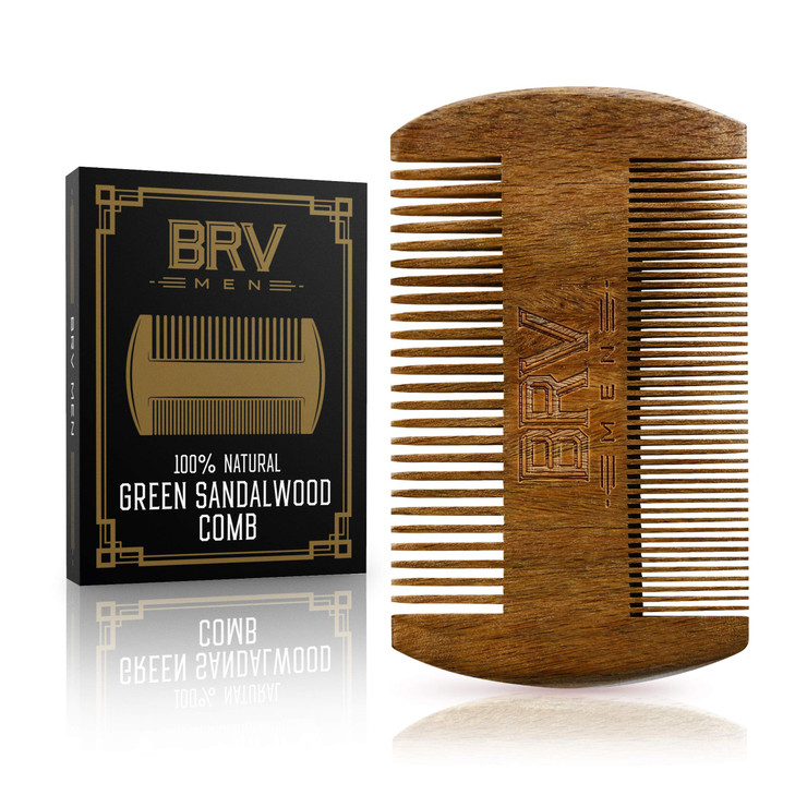 BRV MEN Beard Mustache Comb 100 Natural Green Sandalwood Pocket Beard Comb with Carry Case Wooden Beard Comb for Men For