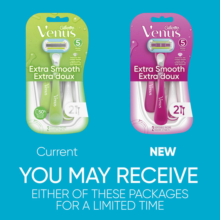 Gillette Venus Extra Smooth Green Disposable Womens Razors 2 Count