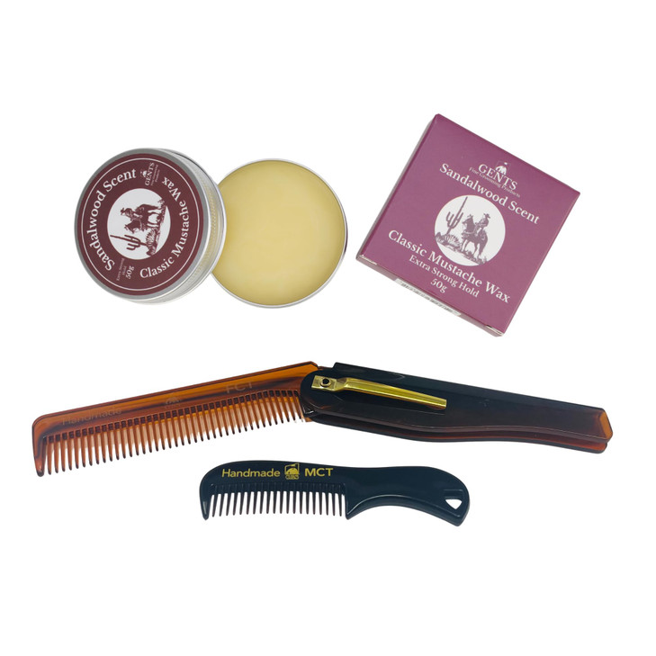 GENTS Mustache Wax Kit Extra Strong Hold Classic Mustache Wax with Folding Comb Pocket Mustache Comb Styling Grooming Se