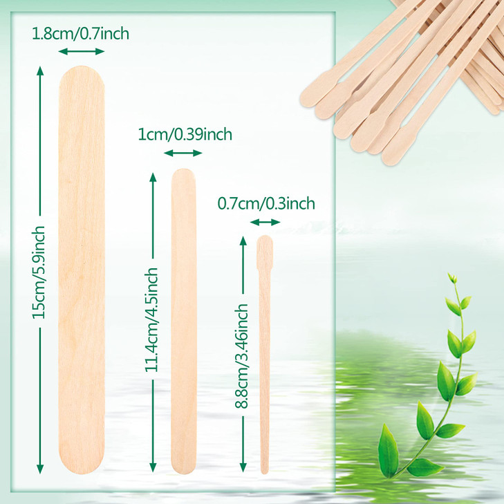 JANYUN 150 Pcs Assorted Style Eyebrow Wax Sticks Waxing Applicator Wooden Wax Spatulas Kit for Face and Small Hair Remov