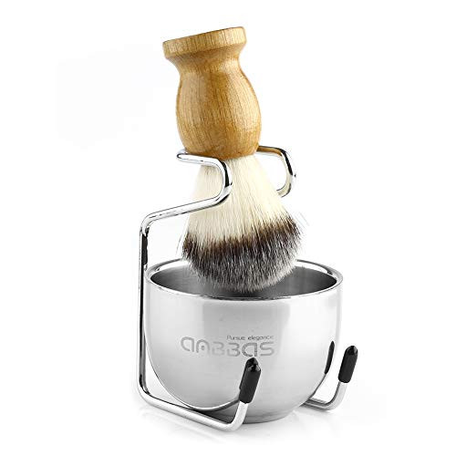 Anbbas Shaving Brush Synthetic Badger Hair Wood HandleStainless Steel Shaving Stand and BowlPerfect for Men Wet Shave