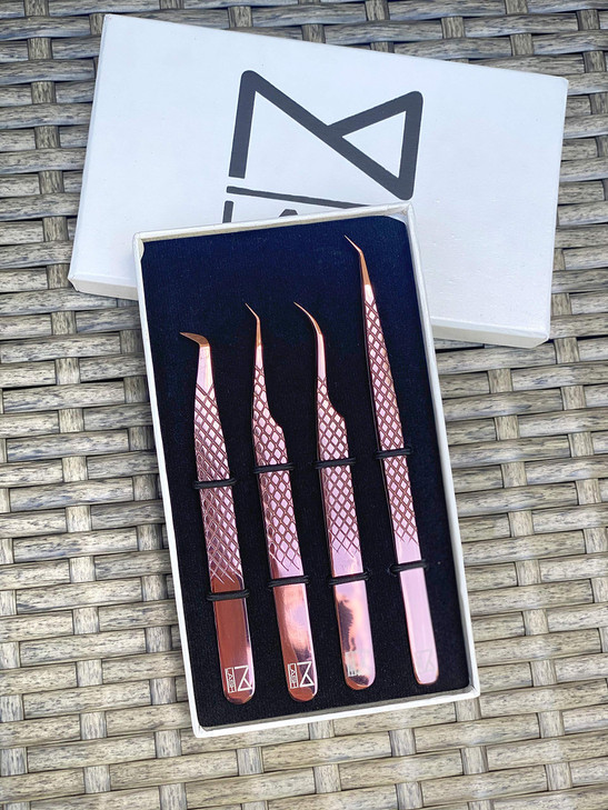 M LASH Tweezers for Eyelash Extensions Set of 4 Professional Lash Extension Tweezers Fiber Tip Japanese Steel Diamond Gr