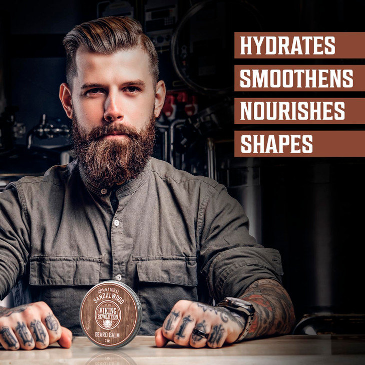 Viking Revolution Sandalwood Beard Balm Beard Butter with Argan Oil Beard Softener for Men with Jojoba Oil Beard Moistur