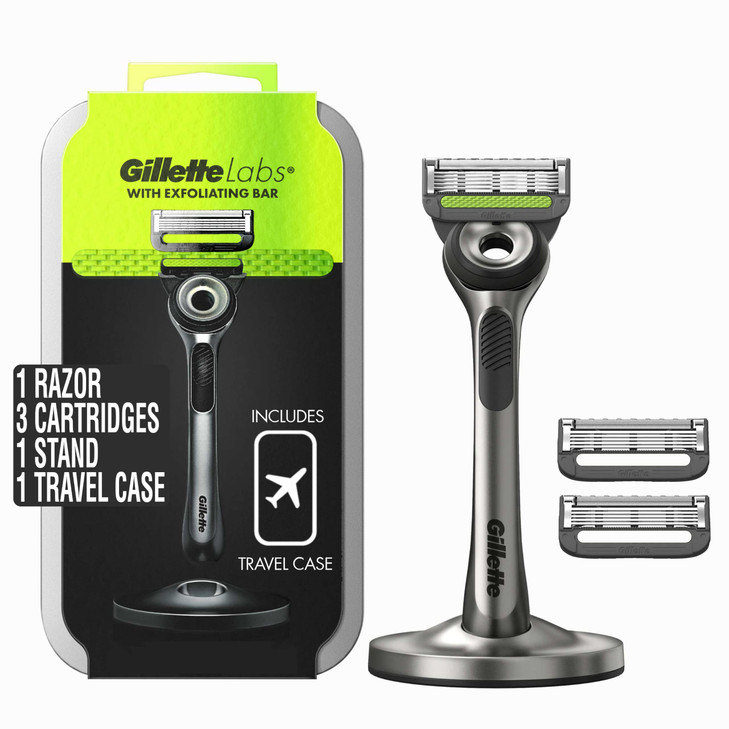 Gillette Labs with Exfoliating Bar by Gillette Mens Razor and Travel Case Shaving Kit for Men Storage on the Go Includes