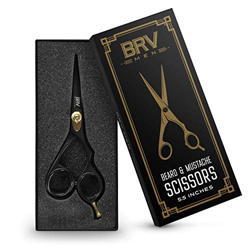 BRV MEN Professional Mustache Beard Trimming Scissors 55 High Carbon Stainless Steel Hammer Forged Mustache Scissors Raz