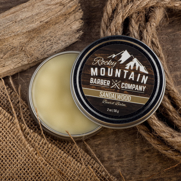 Beard Balm Sandalwood Blend Rocky Mountain Barber with Nutrient Rich Bees Wax Jojoba Shea Butter Coconut Oil Contains Re