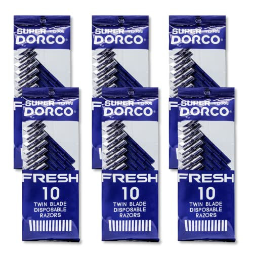 Dorco Fresh Twin Blade Disposable Razors for Men 60 Counts Smooth Comfortable Shave Shaving Razors for Men NonSlip Handl
