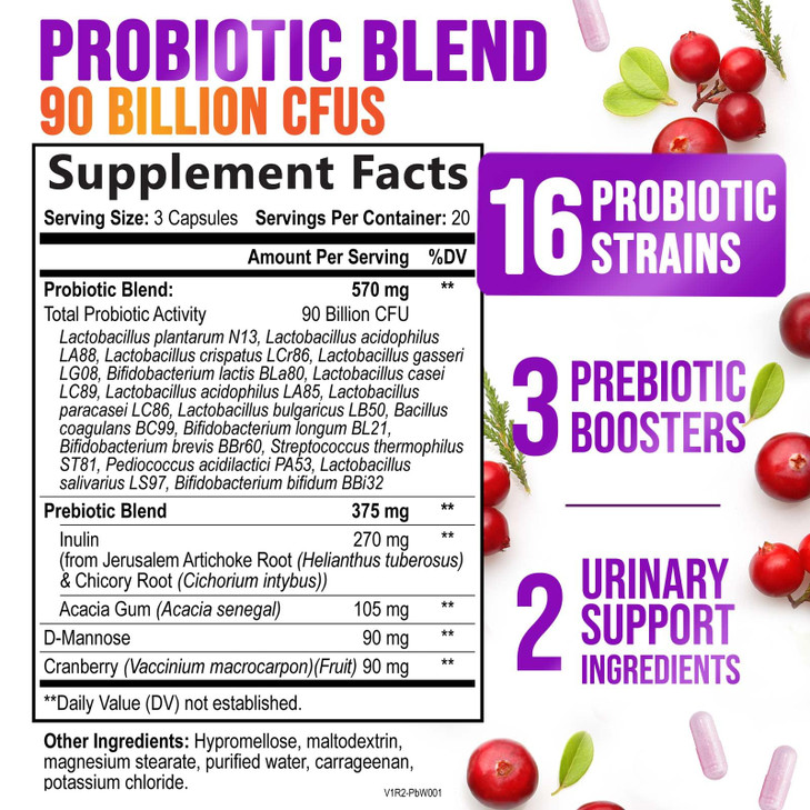 Probiotics for Women - 90 Billion CFU Women's Probiotic - Targeted Women's Vaginal & Digestive Health Support Formula - 16 Strains, Cranberry, D-Mann online at globaldelivered