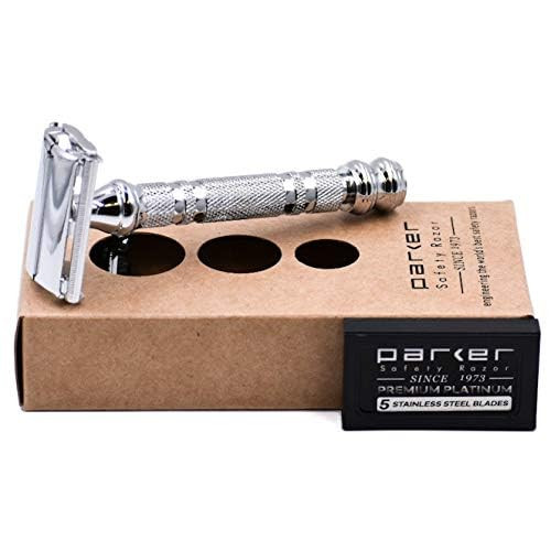 Parker 66R Long Handle Butterfly Safety Razor TwisttoOpen Brass Frame with Textured Chrome Finish for Close Comfortable