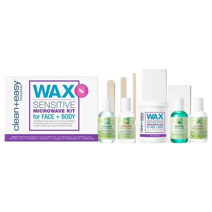Clean Easy Sensitive Microwave Waxing Kit Soft Wax Hair Removal for Sensitive Skin Full Body Wax Kit for Women DIY Waxin