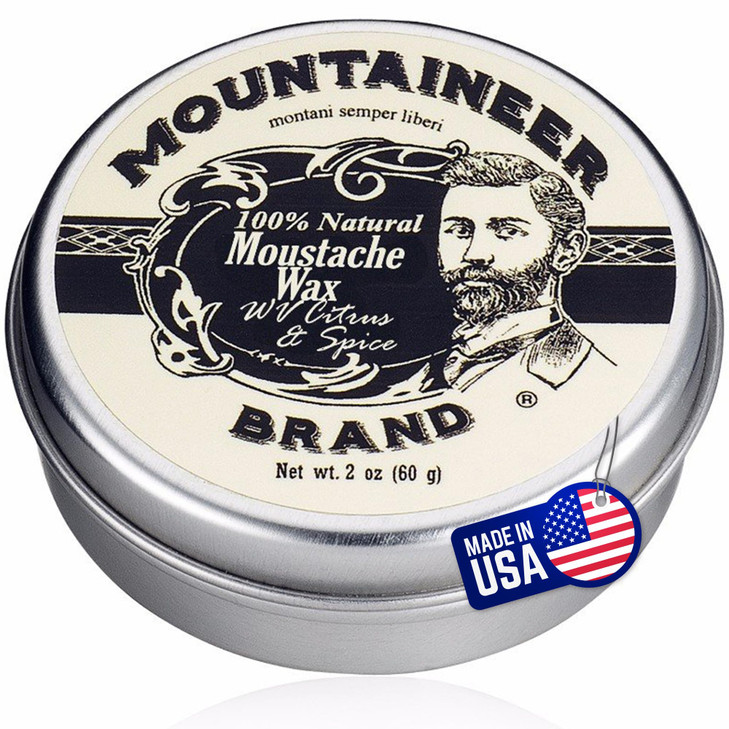 Mountaineer Brand Natural Mustache Wax Citrus Spice Scent Made in West Virginia Long Lasting Hold Smooths Conditons Styl
