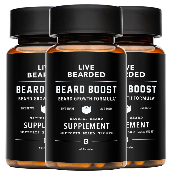 Live Bearded Beard Boost Beard Growth Vitamins for Men with Biotin Collagen Silica FoTi Root Facial Hair Growth for Men