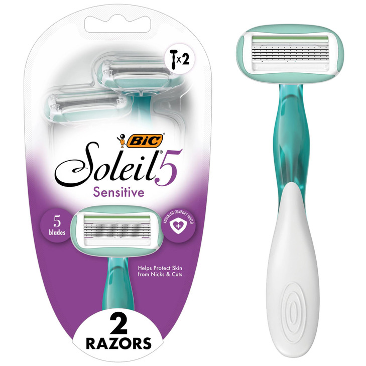 BIC Soleil 5 Sensitive Womens Disposable Razors With 360 Degree Moisture Strips For Enhanced Glide Shaving Razors With 5