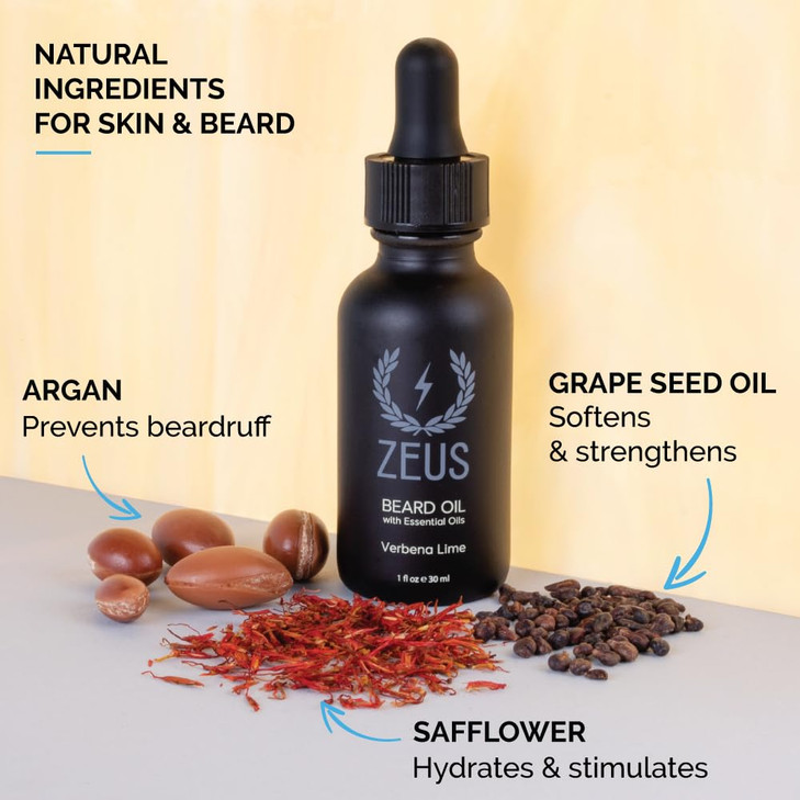 ZEUS Natural Beard Oil for Men Premium Grooming Oil to Soften Hydrate Condition Control Frizz in Beard and Mustache Made