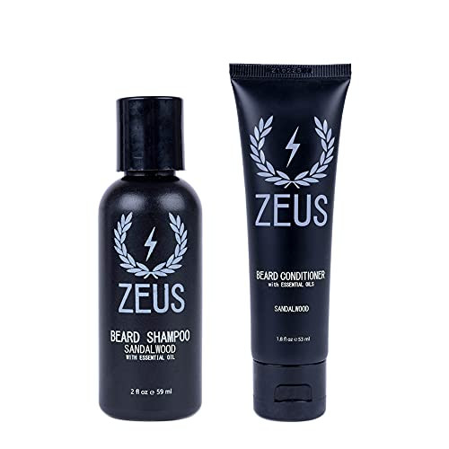ZEUS Travel Beard Shampoo Conditioner Combo for Men Grooming Set with Green Tea Essential Oils Softens Hydrates Moisturi