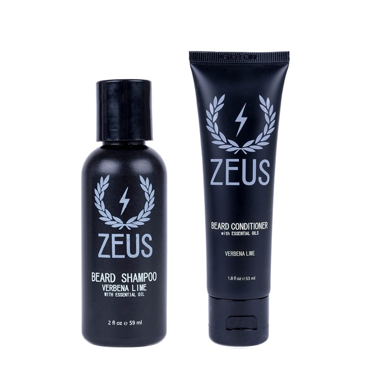 ZEUS Travel Beard Shampoo Conditioner Combo for Men Grooming Set with Green Tea Essential Oils Softens Hydrates Moisturi