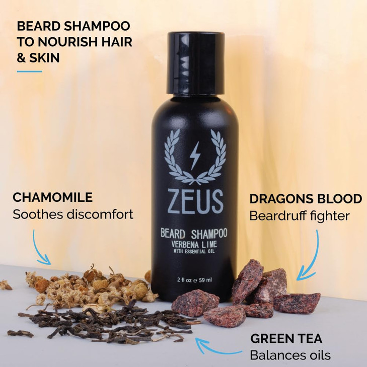 ZEUS Travel Beard Shampoo Conditioner Combo for Men Grooming Set with Green Tea Essential Oils Softens Hydrates Moisturi