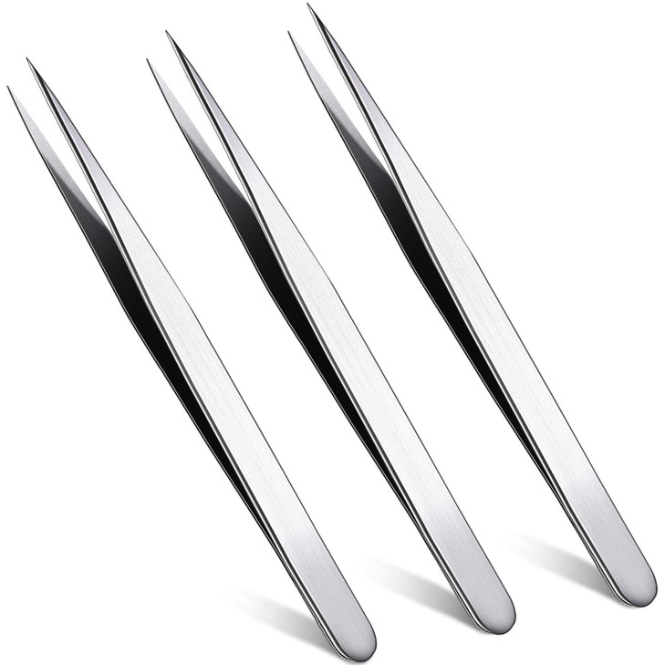 Mudde 3 Pcs Straight Pointed Tip Tweezers Isolating Eyelash Extensions Lash Tweezers for Women Facial Hair Pointed Black