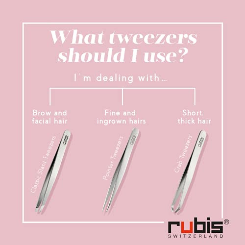 Rubis Classic Stainless Steel Slanted Tweezers for Precise Eyebrows and Hair Removal 1K105 WhiteRubis Switzerland Swiss