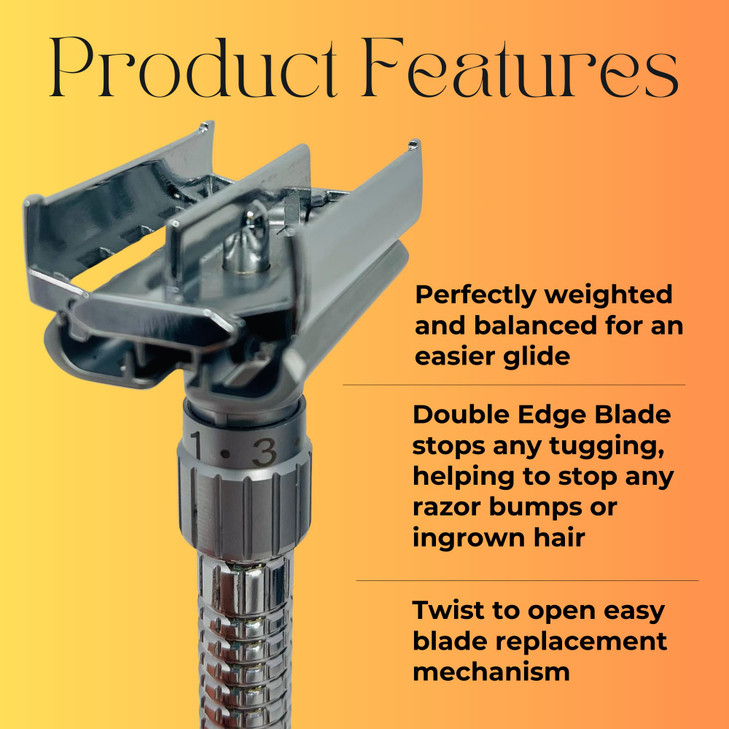 GBS Mens Heavy Duty Long Handle Adjustable Double Edge Safety Razor Stainless Steel Construction Ergonomic Handle Comes