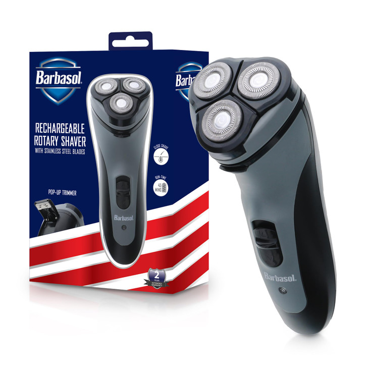 Barbasol Rotary Shaver Rechargeable Electric Rotary Shaver with Stainless Steel Blades PopUp Trimmer Wireless Cordless E