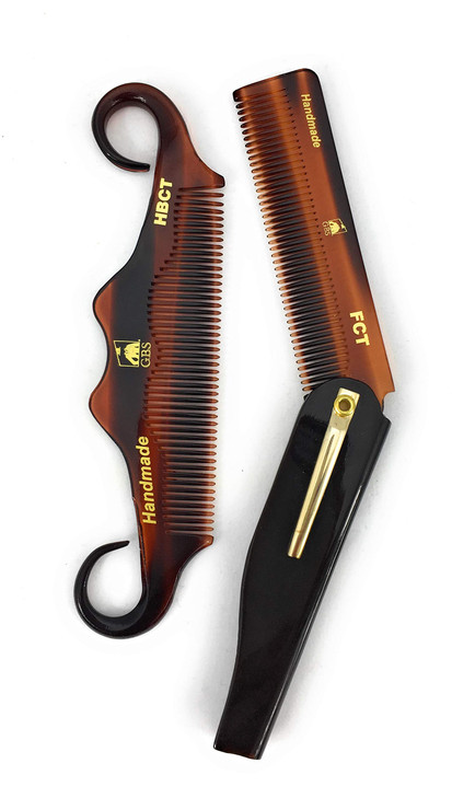 GENTS Handmade Portable Mustache Beard Comb Set 2 Pocket Sized Foldable Fine Tooth Grooming Combs