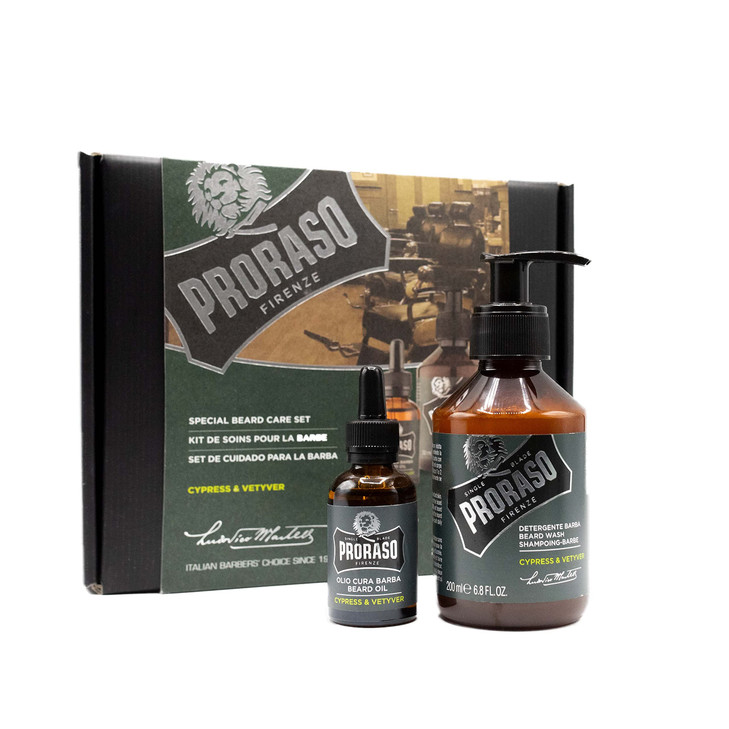 Proraso Cypress and Vetyver Beard Care Duo Kit Beard Wash and Oil with Fresh Earthy Scent for Long or Full Beards Premiu