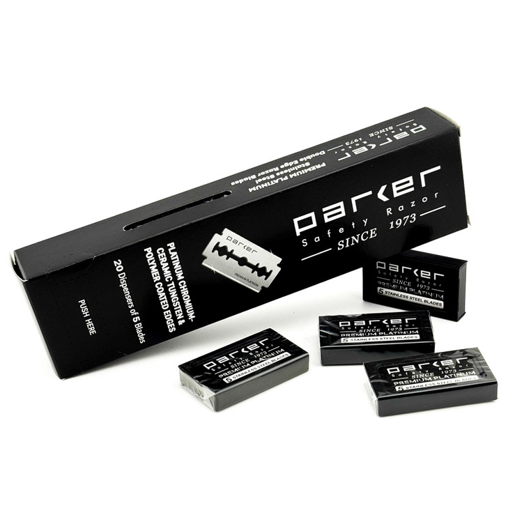 Parker 100Count Double Edge Safety Razor Blades Premium PlatinumTungstenChromium Coated Stainless Steel for Smooth LongL