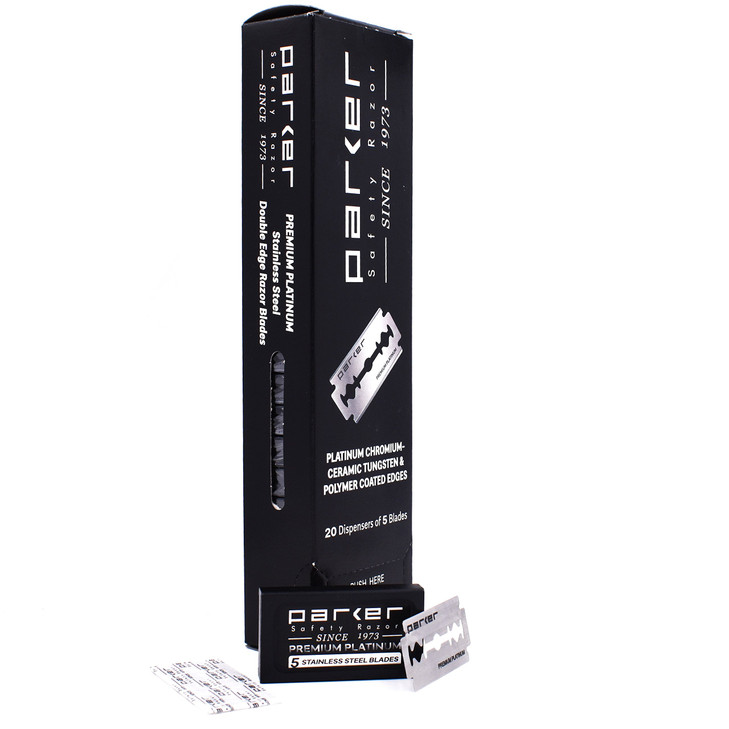 Parker 100Count Double Edge Safety Razor Blades Premium PlatinumTungstenChromium Coated Stainless Steel for Smooth LongL