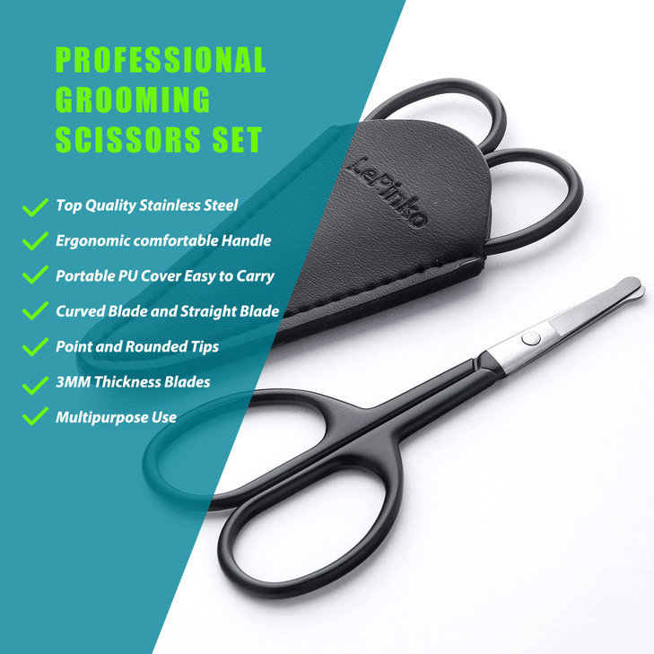 Facial Hair Small Grooming Scissors For Men Women Eyebrow Nose Hair Mustache Beard Eyelashes Ear Trimming Kit Curved and