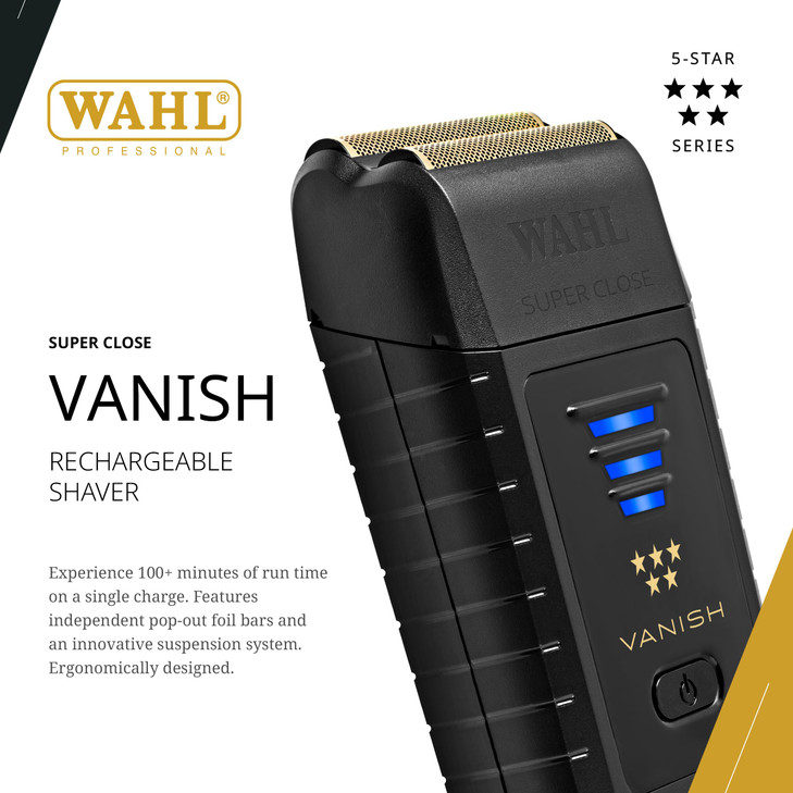 Wahl Professional 5 Star Vanish Shaver Cordless LithiumIon Battery PopOut Foil Bars Ergonomic Design 100 Minute Runtime