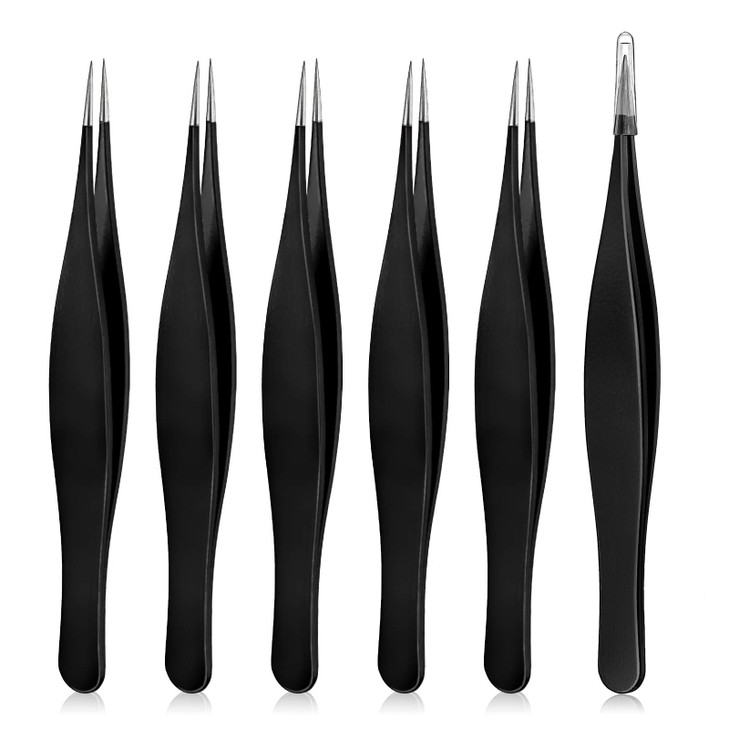Honoson 6 Pieces Tweezers for Ingrown Hair Remover Pointed Blackhead Remover Point Tip Tweezers Stainless Steel for Nose