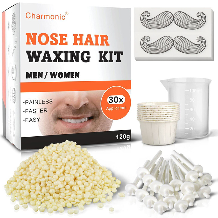120g Charmonic Nose Hair Waxing Kit with 30 Applicators Quick and Painless Removal for Men and Women Enough for 1520 Use