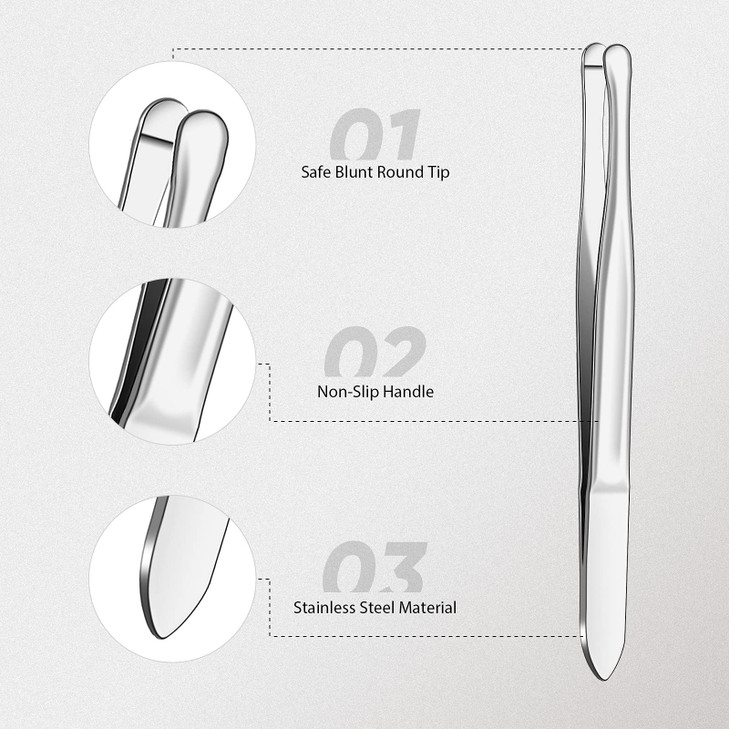 3 Pieces Stainless Steel Round Tip Tweezers Eyebrow Hair Removal Tweezers Makeup Cosmetic Tool Blunt Tip Tool