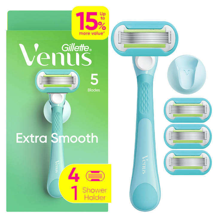 Gillette Venus Extra Smooth Razor for Women Includes 1 Reusable Razor Handle 4 Refills 5Bladed Ergonomic NoSlip Gel Hand