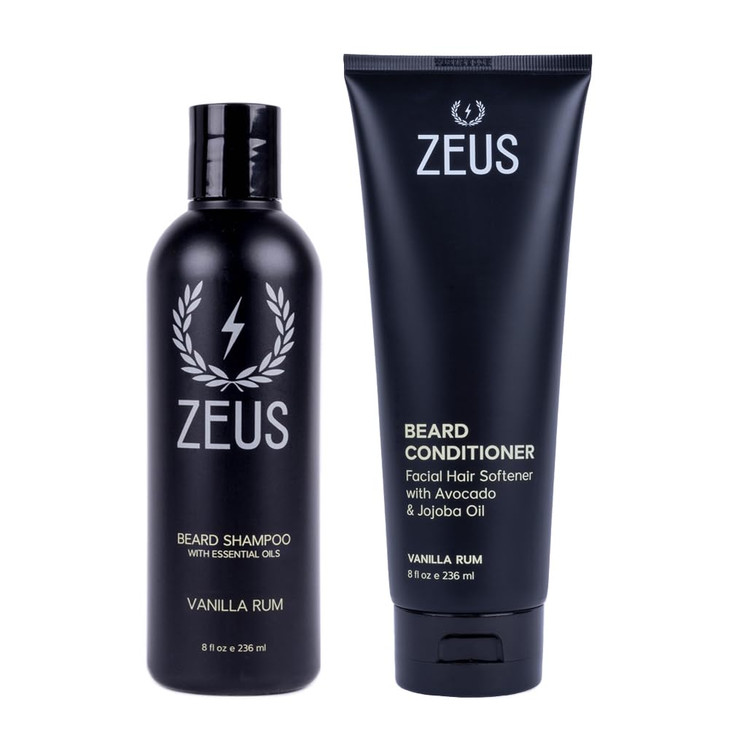 ZEUS Beard Wash Set for Men Shampoo Conditioner Duo with Green Tea Essential Oils Hydrates Softens Strengthens Beard Hai