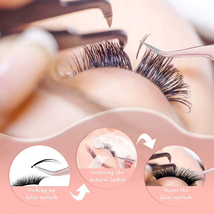 Mudder 6 Pcs Lash Tweezers High Precision Eyelash Tweezers for Lash Extension Straight and Curved Tip Stainless Steel fo