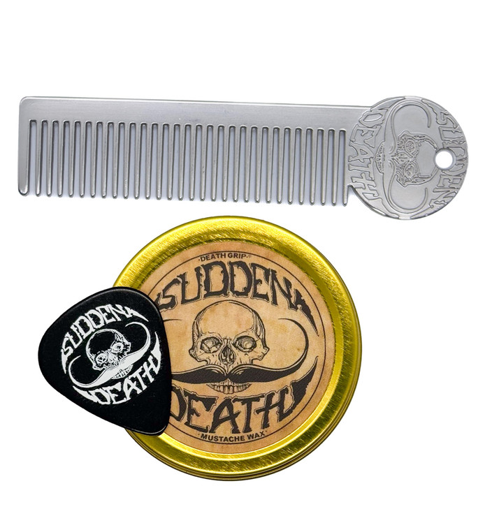 Mustache Wax Strong Hold Sudden Death 1 oz Tin Platinum Death Grip Mustache Comb Mens Combo Kit Grooming For Men Handleb
