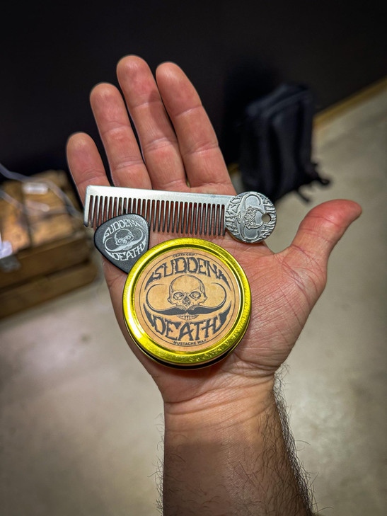 Mustache Wax Strong Hold Sudden Death 1 oz Tin Platinum Death Grip Mustache Comb Mens Combo Kit Grooming For Men Handleb