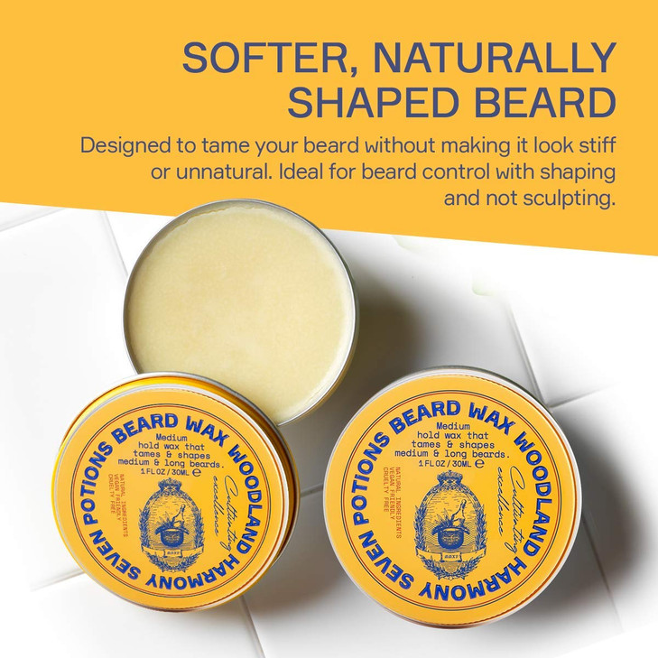 SEVEN POTIONS Natural Beard Styling Wax for Medium Hold 1 oz Shapes and Nourishes Without Stiffness Woodland Harmony