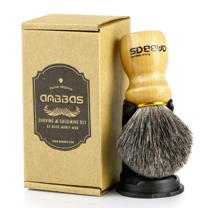 Anbbas Shaving Brush and HolderPure Badger Hair with Wood HandleBlack Resin Stand HolderContracted Design 2in1 Set for M