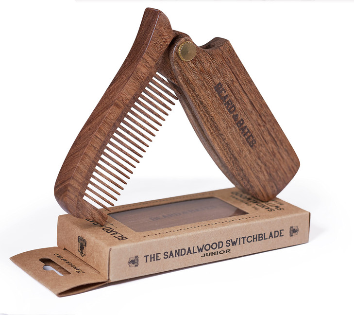 BEARD BATES The Sandalwood Switchblade Folding Solid Wood Beard Hair Comb FACTORY SECONDS CLOSEOUT