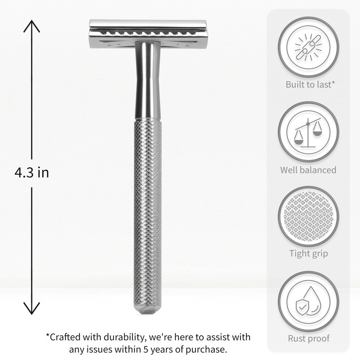 Bambaw Double Edge Safety Razor for Men Women Metal Razor with 5 Double Edge Safety Razor Blades EcoFriendly Razor Silve