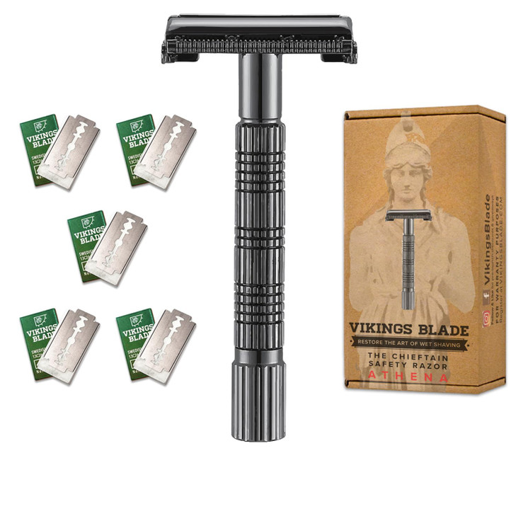 VIKINGS BLADE Safety Razor for Women 5 Swedish Steel Blades Quick Release Head Double Edge Smooth Reusable Recyclable Mo