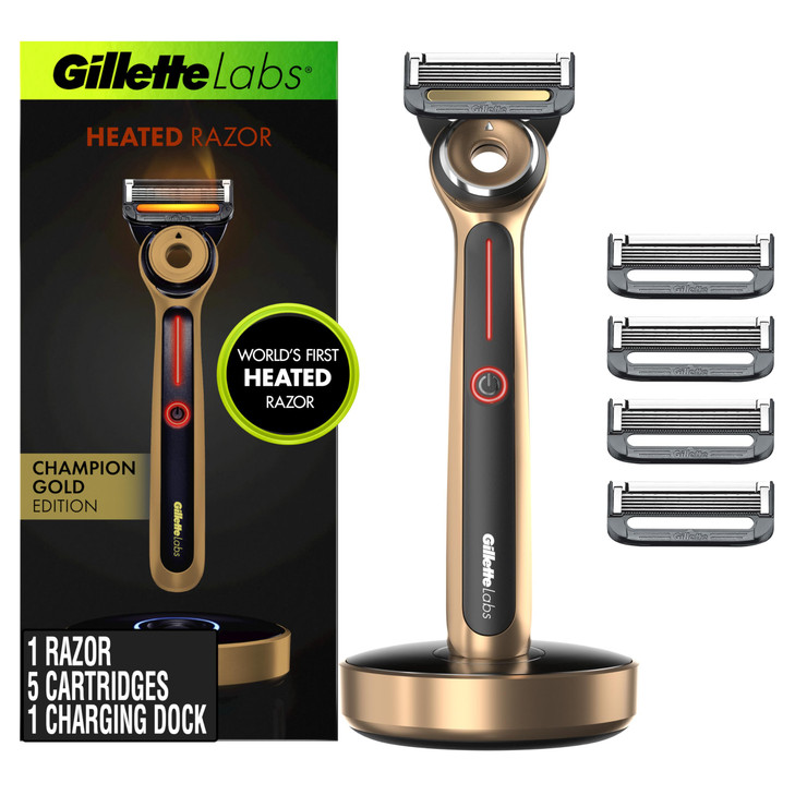 Gillette Labs Heated Razor Gold Edition 1 Handle 5 Blade Refills 1 Charging Dock