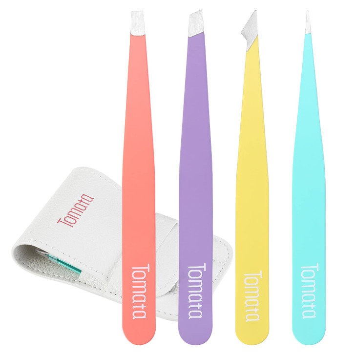 Tomata Tweezers for Eyebrows Slant Tip and Pointed Eyebrow Tweezer Set Great Precision for Eyebrows Facial Hair Ingrown