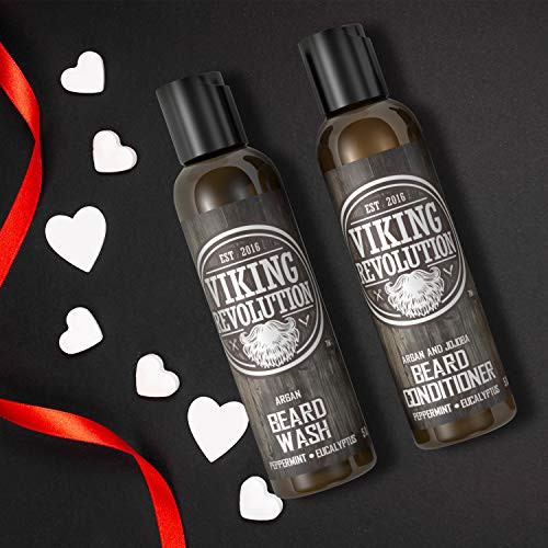 Viking Revolution Beard Care Set with Argan Jojoba Oils Softens Smooths Nourishes Facial Hair Growth Peppermint and Euca