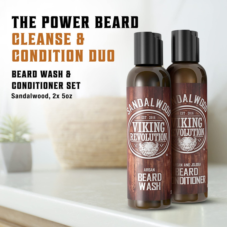 Viking Revolution Beard Wash Beard Conditioner Set wArgan Jojoba Oils Softens Strengthens Natural Beard Shampoo wBeard O