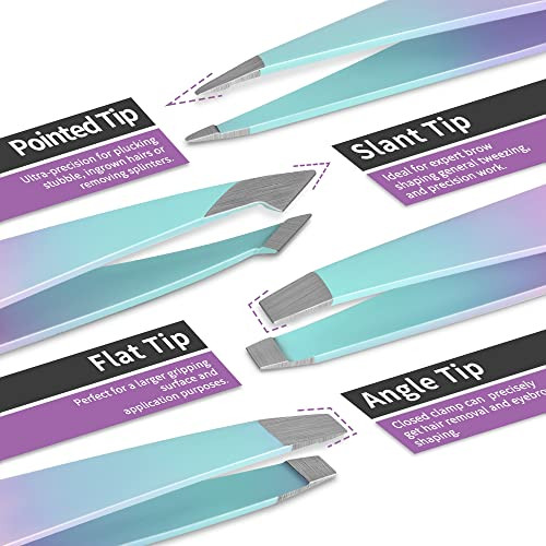 TsMADDTs 7 pcs Tweezers for Women Facial Hair Precision Tweezer Set for Eyebrows with Curved Scissor and Eyebrow Razor f